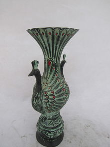 青銅器仿古工藝品孔雀鳳凰瓶擺件 銅花瓶博物館裝飾