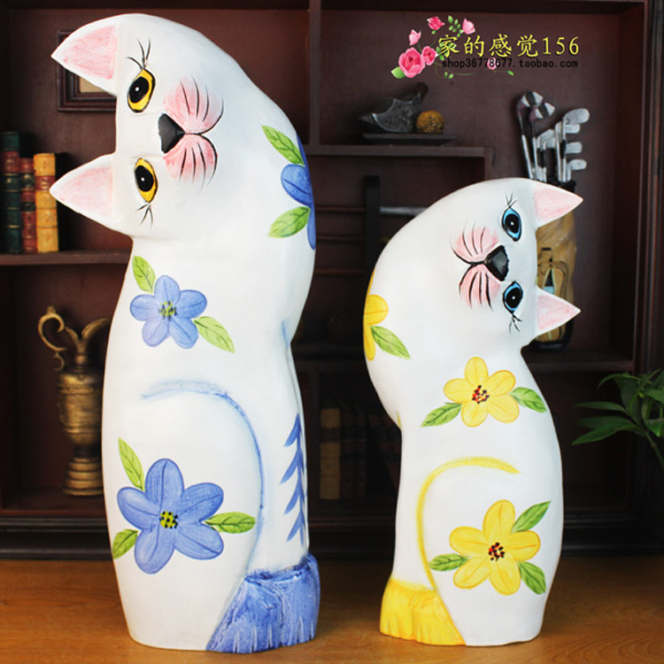 【廠家直銷大號木雕情侶貓工藝品家居擺件原木雕刻擺飾婚慶節日禮品】價格,廠家,圖片,木質、竹質工藝品,義烏市騰澤工藝品商行-